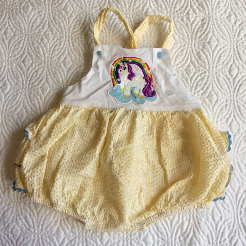 12-18m Unicorn Romper w Ruffle Bum- Lil Cactus